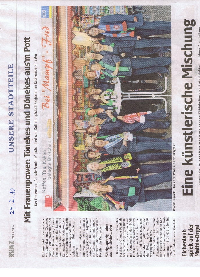 Historischer Zeitungsausschnitt: Tönekes und Dönekes aus’m Pott, WAZ · Essen, 24. Februar 2010